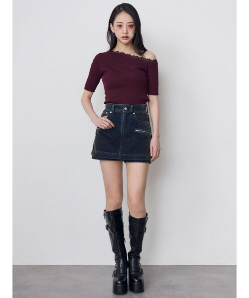 MURUA(ムルーア)の「レースドッキングワンショルダーニット(ニット/セーター・レディース・アイボリー/ボルドー/ブラック・FREE)」の20枚目の写真