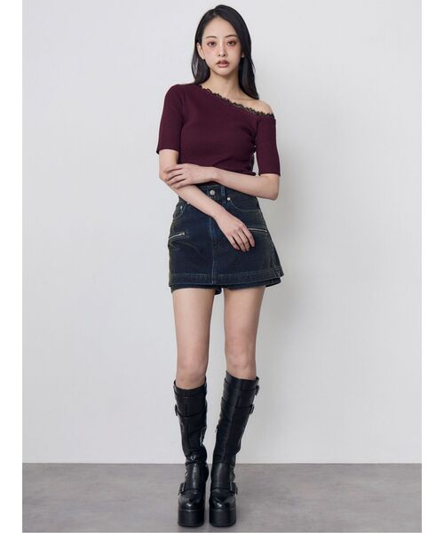 MURUA(ムルーア)の「レースドッキングワンショルダーニット(ニット/セーター・レディース・アイボリー/ボルドー/ブラック・FREE)」の21枚目の写真