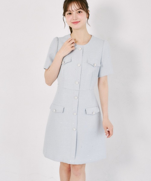 tocco closet(トッコ クローゼット)の「【S・Mサイズ展開】スパンコール入りラメツイードミニワンピース(ワンピース・レディース・オフホワイト/ブルー・M/S)」の2枚目の写真
