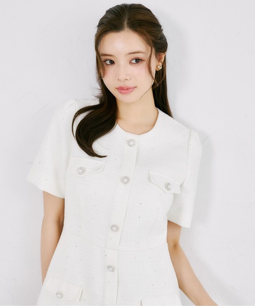 tocco closet(トッコ クローゼット)の「【S・Mサイズ展開】スパンコール入りラメツイードミニワンピース(ワンピース・レディース・オフホワイト/ブルー・M/S)」の5枚目の写真