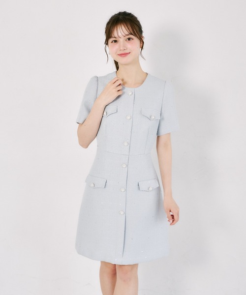 tocco closet(トッコ クローゼット)の「【S・Mサイズ展開】スパンコール入りラメツイードミニワンピース(ワンピース・レディース・オフホワイト/ブルー・M/S)」の10枚目の写真
