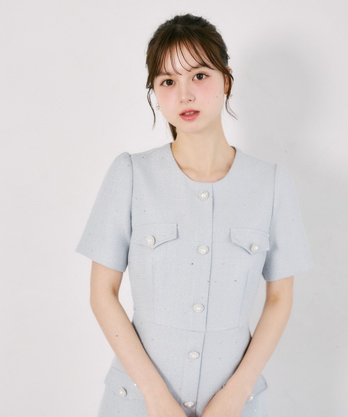 tocco closet(トッコ クローゼット)の「【S・Mサイズ展開】スパンコール入りラメツイードミニワンピース(ワンピース・レディース・オフホワイト/ブルー・M/S)」の12枚目の写真