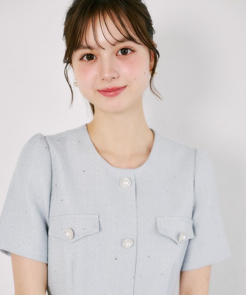 tocco closet(トッコ クローゼット)の「【S・Mサイズ展開】スパンコール入りラメツイードミニワンピース(ワンピース・レディース・オフホワイト/ブルー・M/S)」の13枚目の写真