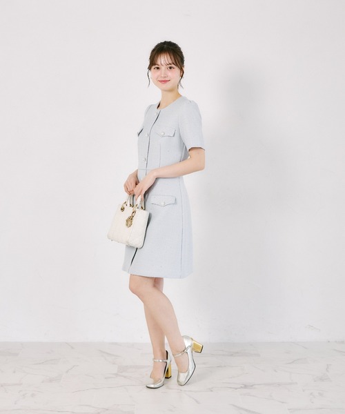 tocco closet(トッコ クローゼット)の「【S・Mサイズ展開】スパンコール入りラメツイードミニワンピース(ワンピース・レディース・オフホワイト/ブルー・M/S)」の8枚目の写真
