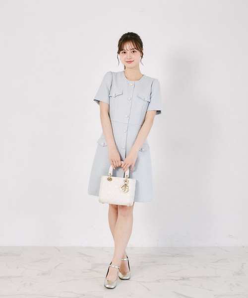 tocco closet(トッコ クローゼット)の「【S・Mサイズ展開】スパンコール入りラメツイードミニワンピース(ワンピース・レディース・オフホワイト/ブルー・M/S)」の7枚目の写真