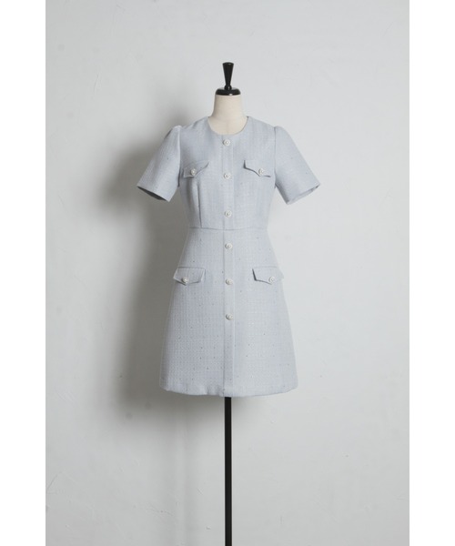 tocco closet(トッコ クローゼット)の「【S・Mサイズ展開】スパンコール入りラメツイードミニワンピース(ワンピース・レディース・オフホワイト/ブルー・M/S)」の15枚目の写真