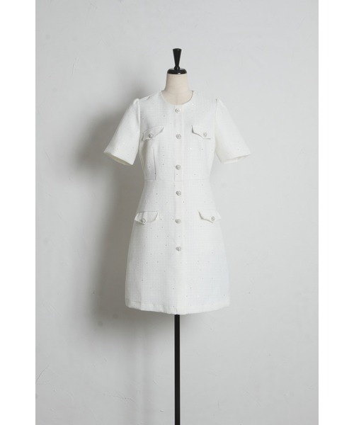 tocco closet(トッコ クローゼット)の「【S・Mサイズ展開】スパンコール入りラメツイードミニワンピース(ワンピース・レディース・オフホワイト/ブルー・M/S)」の16枚目の写真