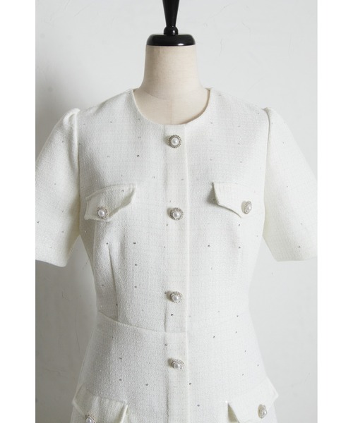 tocco closet(トッコ クローゼット)の「【S・Mサイズ展開】スパンコール入りラメツイードミニワンピース(ワンピース・レディース・オフホワイト/ブルー・M/S)」の21枚目の写真