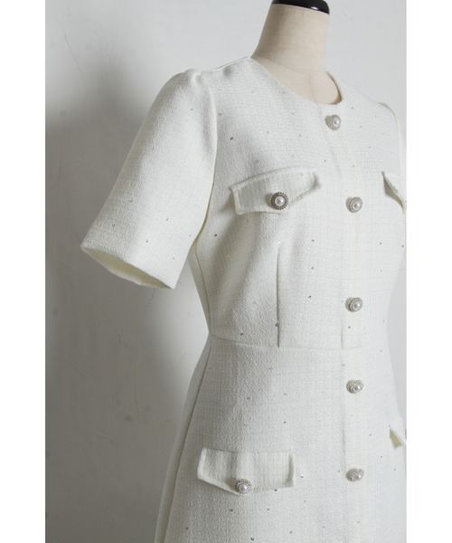 tocco closet(トッコ クローゼット)の「【S・Mサイズ展開】スパンコール入りラメツイードミニワンピース(ワンピース・レディース・オフホワイト/ブルー・M/S)」の22枚目の写真
