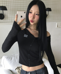 muahmuah（ムーアムーア）の「オフショルダー ヘンリーロングスリーブTシャツ[ブラック]（Tシャツ/カットソー・レディース）」