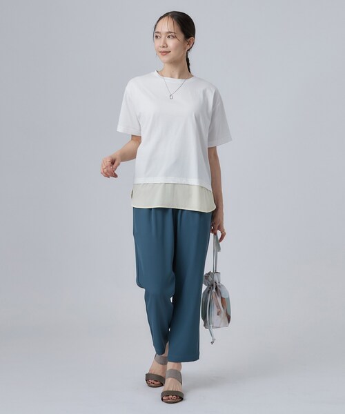 SHOO・LA・RUE（シューラルー）の「【体型カバー/S-LL/洗濯機可】インせず着られる 異素材ドッキングTシャツ（Tシャツ/カットソー・レディース・ホワイト/ブラック/ブルー・01/02/03/04）」の12枚目の写真