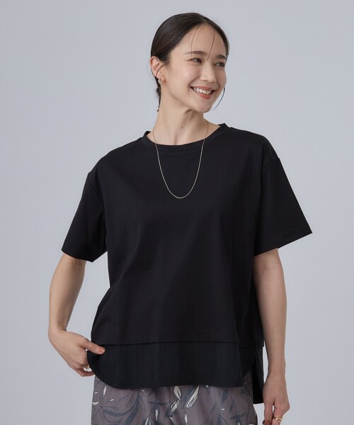 SHOO・LA・RUE（シューラルー）の「【体型カバー/S-LL/洗濯機可】インせず着られる 異素材ドッキングTシャツ（Tシャツ/カットソー・レディース・ホワイト/ブラック/ブルー・01/02/03/04）」の21枚目の写真