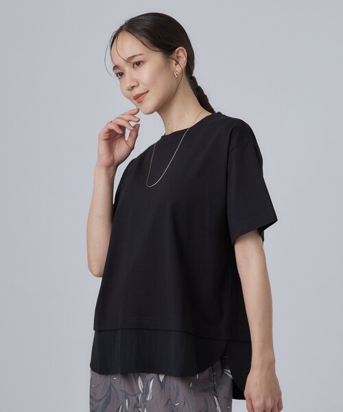 SHOO・LA・RUE（シューラルー）の「【体型カバー/S-LL/洗濯機可】インせず着られる 異素材ドッキングTシャツ（Tシャツ/カットソー・レディース・ホワイト/ブラック/ブルー・01/02/03/04）」の19枚目の写真