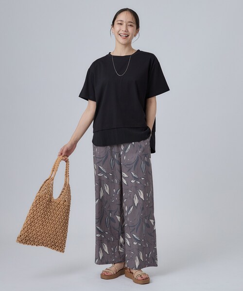 SHOO・LA・RUE（シューラルー）の「【体型カバー/S-LL/洗濯機可】インせず着られる 異素材ドッキングTシャツ（Tシャツ/カットソー・レディース・ホワイト/ブラック/ブルー・01/02/03/04）」の10枚目の写真