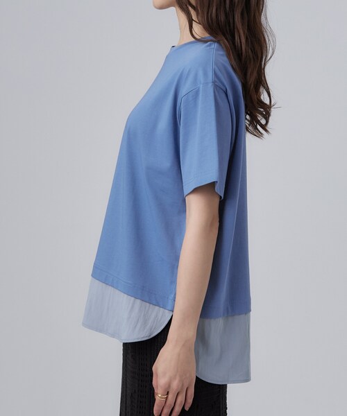 SHOO・LA・RUE（シューラルー）の「【体型カバー/S-LL/洗濯機可】インせず着られる 異素材ドッキングTシャツ（Tシャツ/カットソー・レディース・ホワイト/ブラック/ブルー・01/02/03/04）」の18枚目の写真