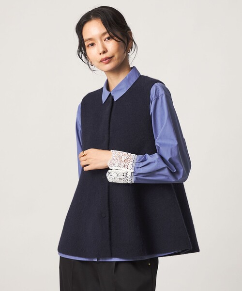 green label relaxing(グリーンレーベルリラクシング)の「FOXブレンド セッケツ ニット ジレ(ベスト・レディース・ダークブラウン/オフホワイト/ネイビー・FREE)」の11枚目の写真