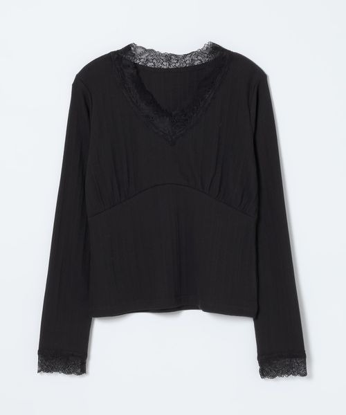 JEANASIS(ジーナシス)の「レースリブギャザーLS TEE/1067537(Tシャツ/カットソー・レディース・ホワイト/ブラック/カーキ系・FREE)」の3枚目の写真