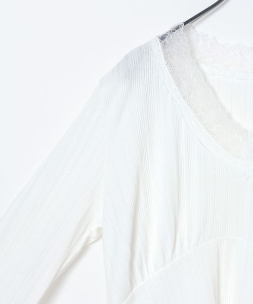 JEANASIS(ジーナシス)の「レースリブギャザーLS TEE/1067537(Tシャツ/カットソー・レディース・ホワイト/ブラック/カーキ系・FREE)」の6枚目の写真
