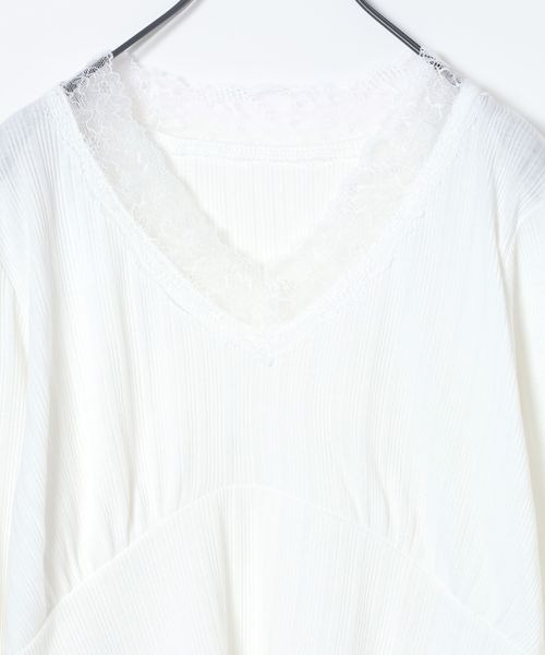 JEANASIS(ジーナシス)の「レースリブギャザーLS TEE/1067537(Tシャツ/カットソー・レディース・ホワイト/ブラック/カーキ系・FREE)」の5枚目の写真