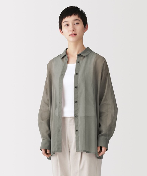 無印良品(ムジルシリョウヒン)の「婦人 強撚シアー 長袖シャツ(シャツ/ブラウス・レディース・グレー系/グレー系1/ブラウン系/ダークブラウン・XL/L/M/S)」の1枚目の写真