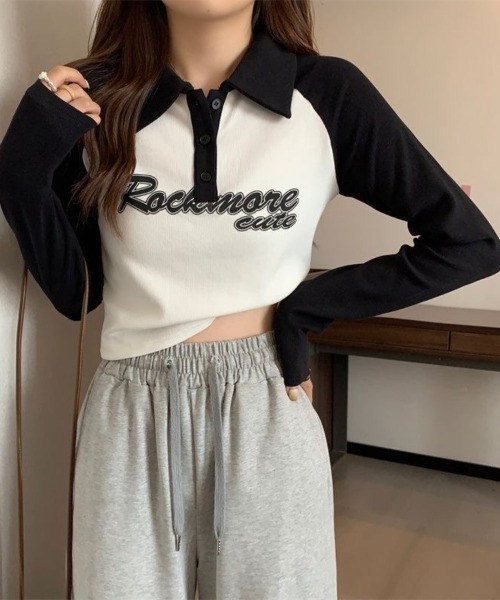 Beststore(ベストストア)の「「全3色」バイカラーロゴ入りロングスリーブポロシャツ レトロ 韓国ファッション(Tシャツ/カットソー・レディース・ブラック/ブラウン/グレー・FREE)」の10枚目の写真