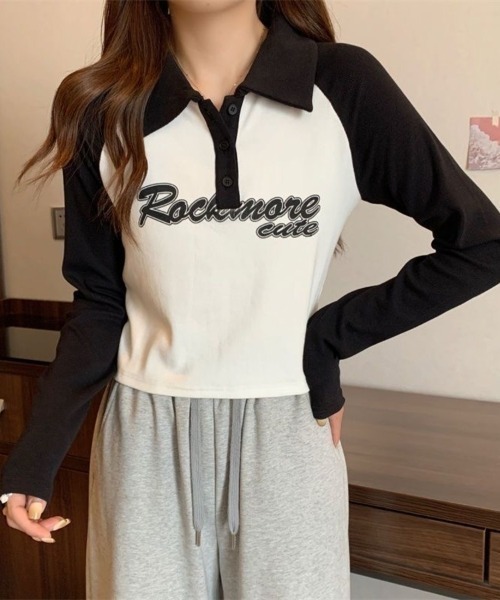Beststore(ベストストア)の「「全3色」バイカラーロゴ入りロングスリーブポロシャツ レトロ 韓国ファッション(Tシャツ/カットソー・レディース・ブラック/ブラウン/グレー・FREE)」の11枚目の写真