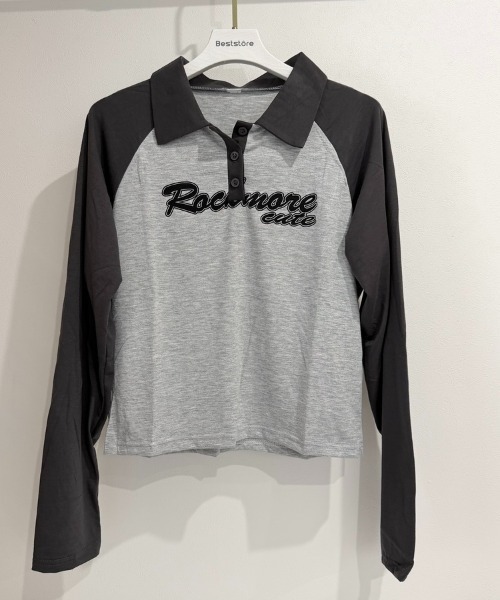 Beststore(ベストストア)の「「全3色」バイカラーロゴ入りロングスリーブポロシャツ レトロ 韓国ファッション(Tシャツ/カットソー・レディース・ブラック/ブラウン/グレー・FREE)」の18枚目の写真