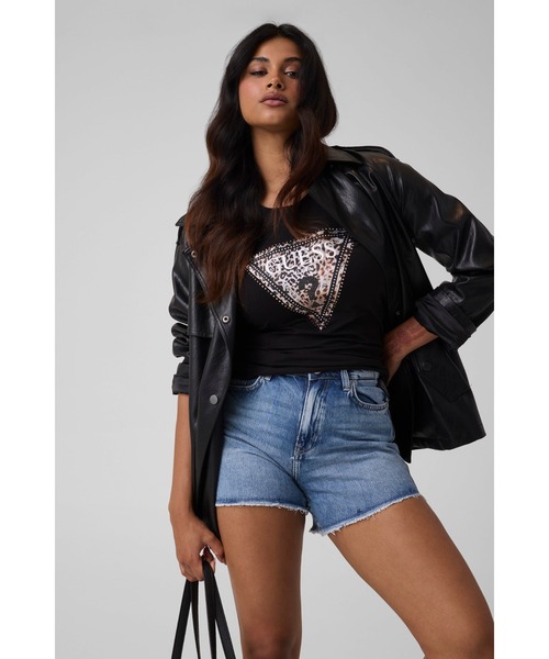 Guess(ゲス)の「SAVANNA Leopard Triangle Tee Tシャツ 半袖 ロゴTシャツ(Tシャツ/カットソー・レディース・ブラック・X-SMALL/SMALL/MEDIUM/LARGE)」の2枚目の写真