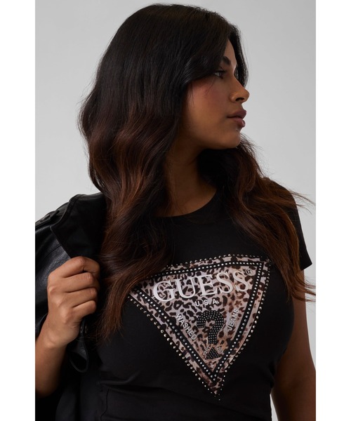 Guess(ゲス)の「SAVANNA Leopard Triangle Tee Tシャツ 半袖 ロゴTシャツ(Tシャツ/カットソー・レディース・ブラック・X-SMALL/SMALL/MEDIUM/LARGE)」の3枚目の写真