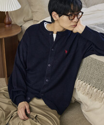 U.S. POLO ASSN. × PUBLUX/ユーエスポロアッスン 別注 ワンポイント刺繍クルーネックニットカーディガン　限定展開