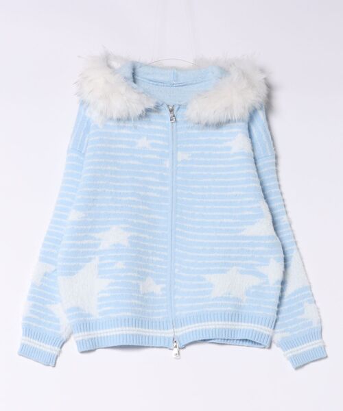 AsRiRe(アスリレイ)の「26aw 三色展開/ユニセックス スターボーダー柄フェイクファー付きニットジップパーカー(パーカー・レディース・ブルー/グレー/イエロー・M)」の8枚目の写真