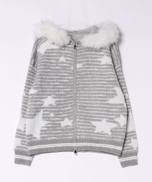 AsRiRe(アスリレイ)の「26aw 三色展開/ユニセックス スターボーダー柄フェイクファー付きニットジップパーカー(パーカー・レディース・ブルー/グレー/イエロー・M)」の7枚目の写真