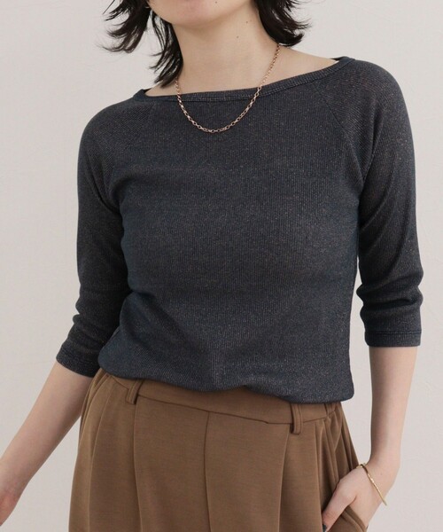 fredy emue（フレディエミュ）の「ラメテレコボートネックカットソー（Tシャツ/カットソー・レディース・ネイビー/ホワイト系その他/ベビーピンク・38）」の2枚目の写真