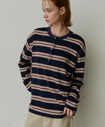 マルチボーダーヘンリーネックロングTシャツ