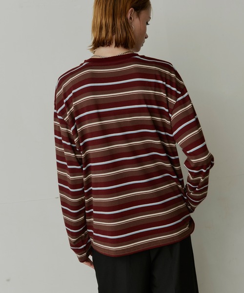 uchi.(ウチ)の「マルチボーダーヘンリーネックロングTシャツ(Tシャツ/カットソー・レディース・ネイビー/ワインレッド・FREE)」の16枚目の写真