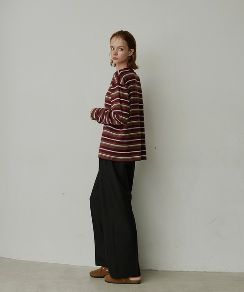 uchi.(ウチ)の「マルチボーダーヘンリーネックロングTシャツ(Tシャツ/カットソー・レディース・ネイビー/ワインレッド・FREE)」の10枚目の写真