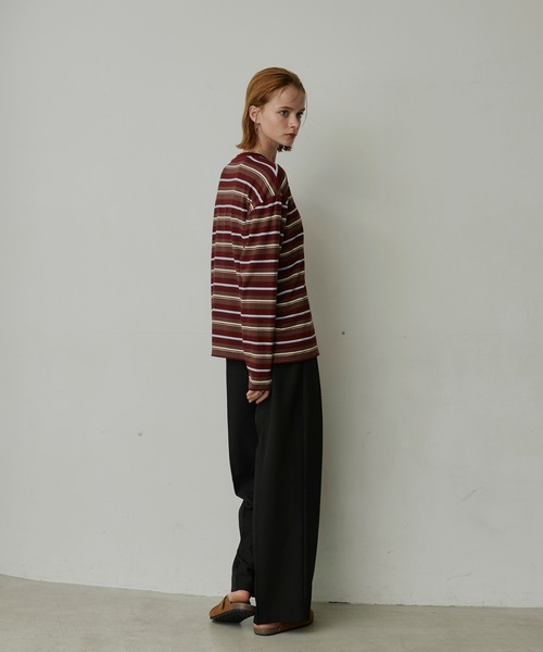 uchi.(ウチ)の「マルチボーダーヘンリーネックロングTシャツ(Tシャツ/カットソー・レディース・ネイビー/ワインレッド・FREE)」の12枚目の写真