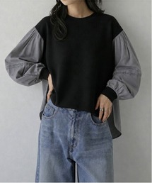 重ね着風プルオーバー/異素材シャツドッキング/レイヤード風