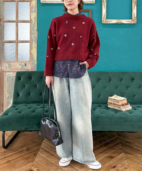 DOUBLE NAME(ダブルネーム)の「飛び花柄恐竜 前後2WAYニットカーデ(ニット/セーター・レディース・レッド/グレー・FREE)」の14枚目の写真