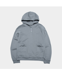 Ribbonポケット カットオフディテール ネックボタン オーバーサイズ コットンフード長袖Tシャツ_2COLOR