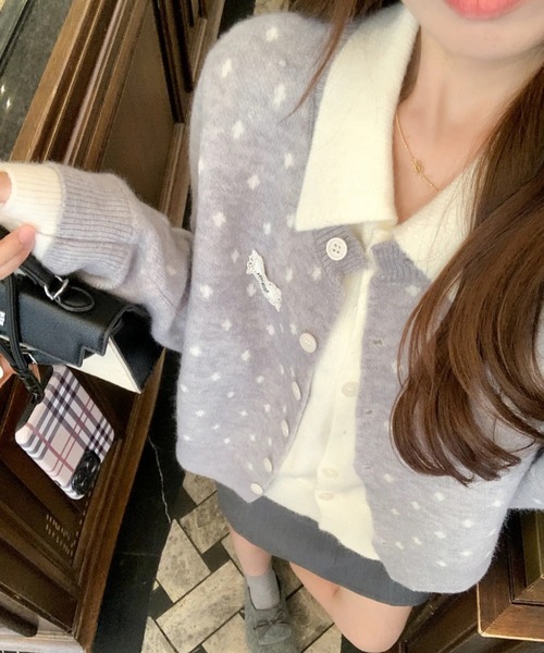 AVYL(アヴィル)の「レイヤード風ドット柄ニットカーディガン(カーディガン/ボレロ・レディース・ブラック/グレー・M)」の22枚目の写真