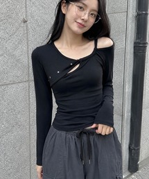 HOOK for girls アシンメトリー カットアウト ワンショルダートップス