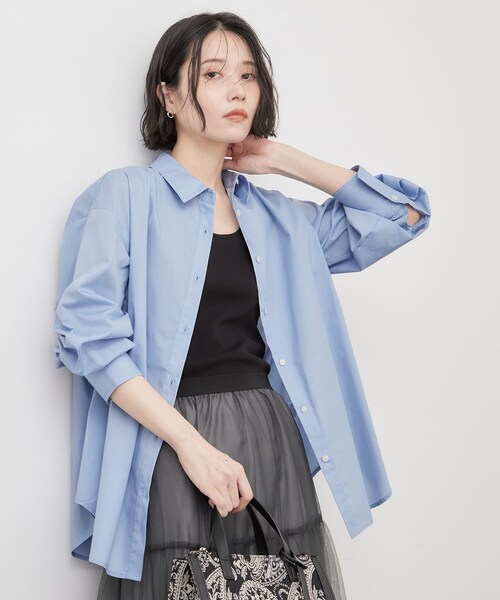 OPAQUE.CLIP(オペークドットクリップ)の「タイデザインシャツ【2WAY/洗濯機OK】(シャツ/ブラウス・レディース・サックスブルー/ベージュ・42/38/40)」の9枚目の写真