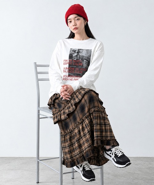CRB（シーアールビー）の「チェック切替ティアードロングスカート（スカート・レディース・ブラウン・F）」の2枚目の写真