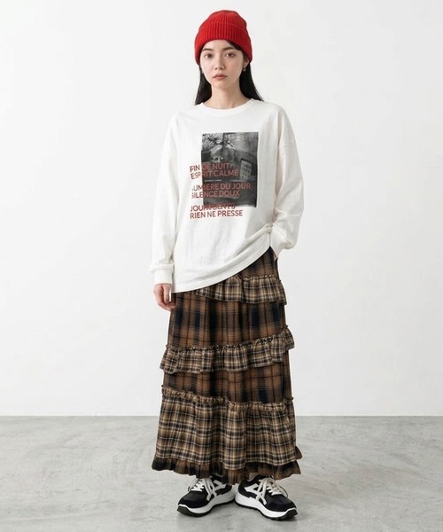 CRB（シーアールビー）の「チェック切替ティアードロングスカート（スカート・レディース・ブラウン・F）」の6枚目の写真