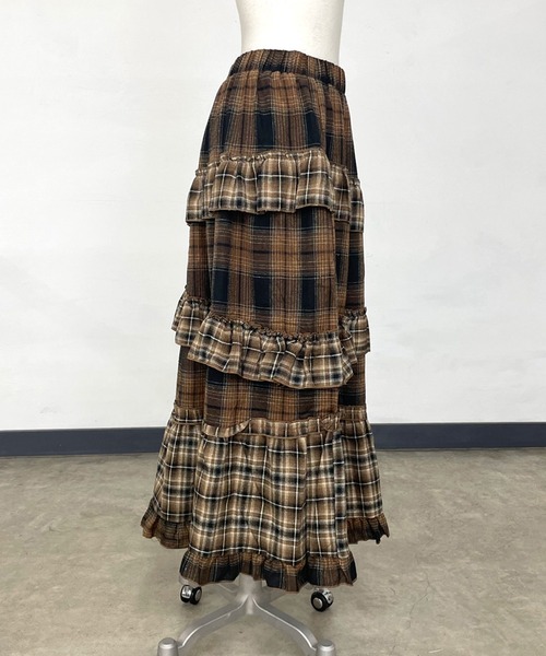 CRB（シーアールビー）の「チェック切替ティアードロングスカート（スカート・レディース・ブラウン・F）」の12枚目の写真