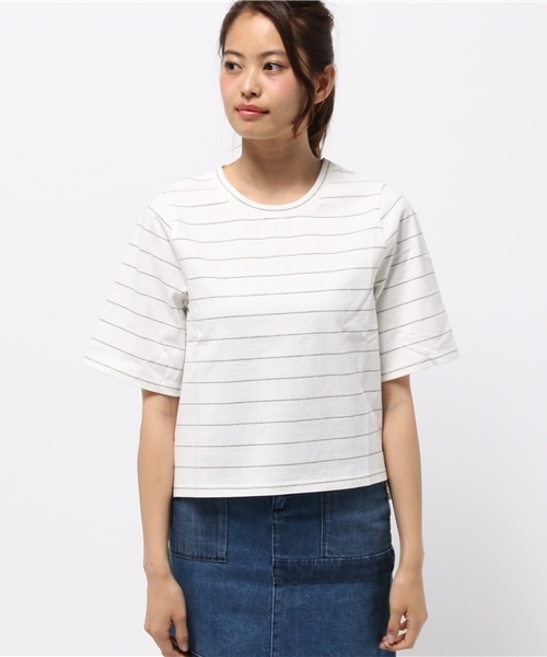 LBC（エルビーシー）の「コットンボーダーxリネンプルオーバー（Tシャツ/カットソー・レディース・アッシュグレー/ネイビー・MEDIUM）」の2枚目の写真