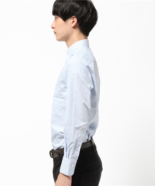 THE SUIT COMPANY（ザ・スーツカンパニー）の「ボタンダウンカラードレスシャツ ストライプ 〔EC・細身〕（シャツ/ブラウス・メンズ・サックスブルー・首回り37cm-裄丈84cm/首回り42cm-裄丈84cm/首回り38cm-裄丈80cm/首回り38cm-裄丈84cm/首回り39cm-裄丈82cm/首回り40cm-裄丈86cm/首回り41cm-裄丈84cm/首回り37cm-裄丈80cm/首回り40cm-裄丈82cm/首回り44cm-裄丈86cm/首回り45cm-裄丈86cm）」の2枚目の写真