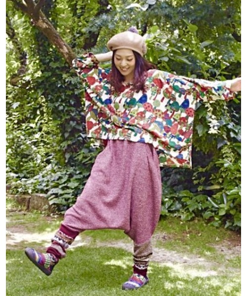 チャイハネ（チャイハネ）の「【チャイハネ】yul サイケマッシュルームトップス（Tシャツ/カットソー・レディース・ホワイト/パープル/グリーン・FREE）」の7枚目の写真