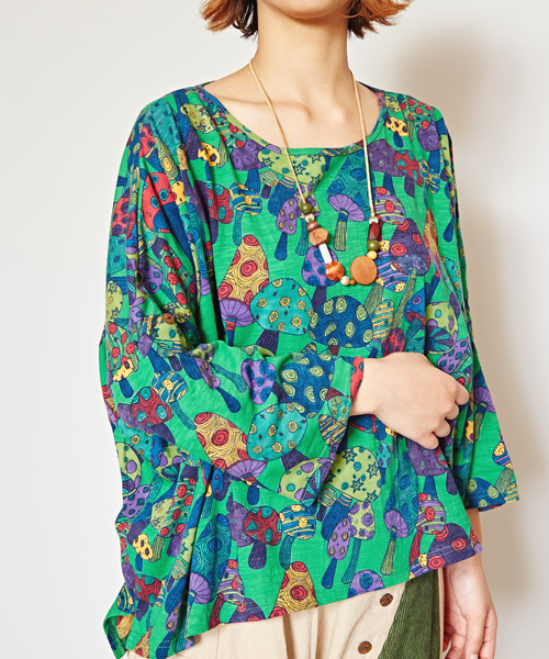 チャイハネ（チャイハネ）の「【チャイハネ】yul サイケマッシュルームトップス（Tシャツ/カットソー・レディース・ホワイト/パープル/グリーン・FREE）」の15枚目の写真